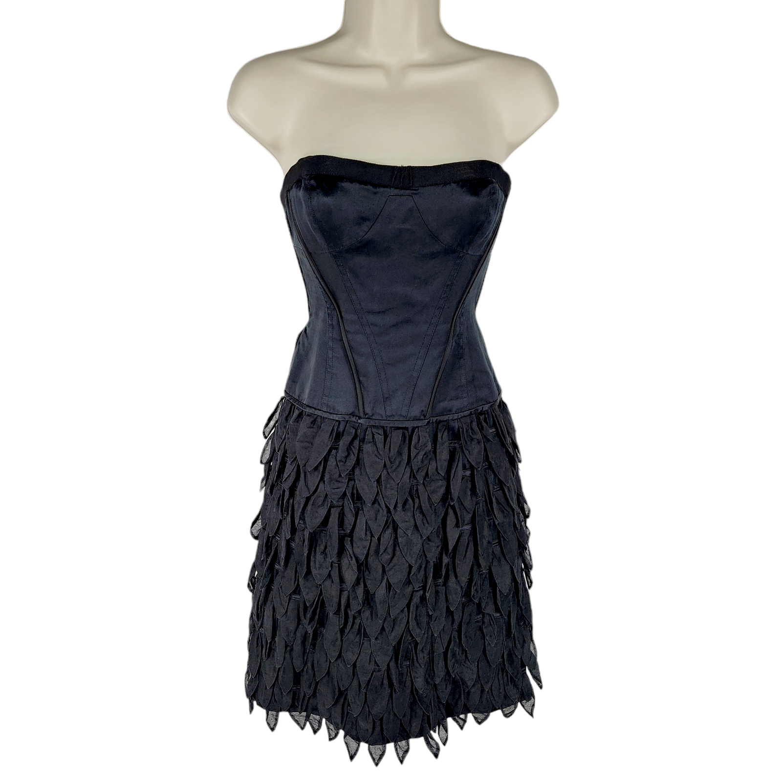 Bcbgmaxazria Runway Silk Corset Feather Dress 2 Women Black Tier Sleeveless Lbd